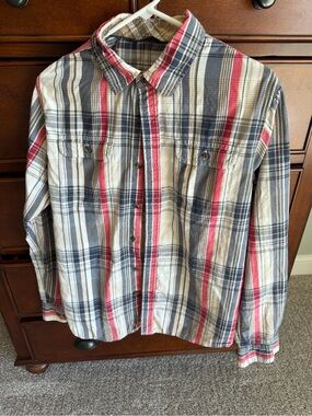 The North Face Men's Navy, Red & White Plaid Button-Down Shirt